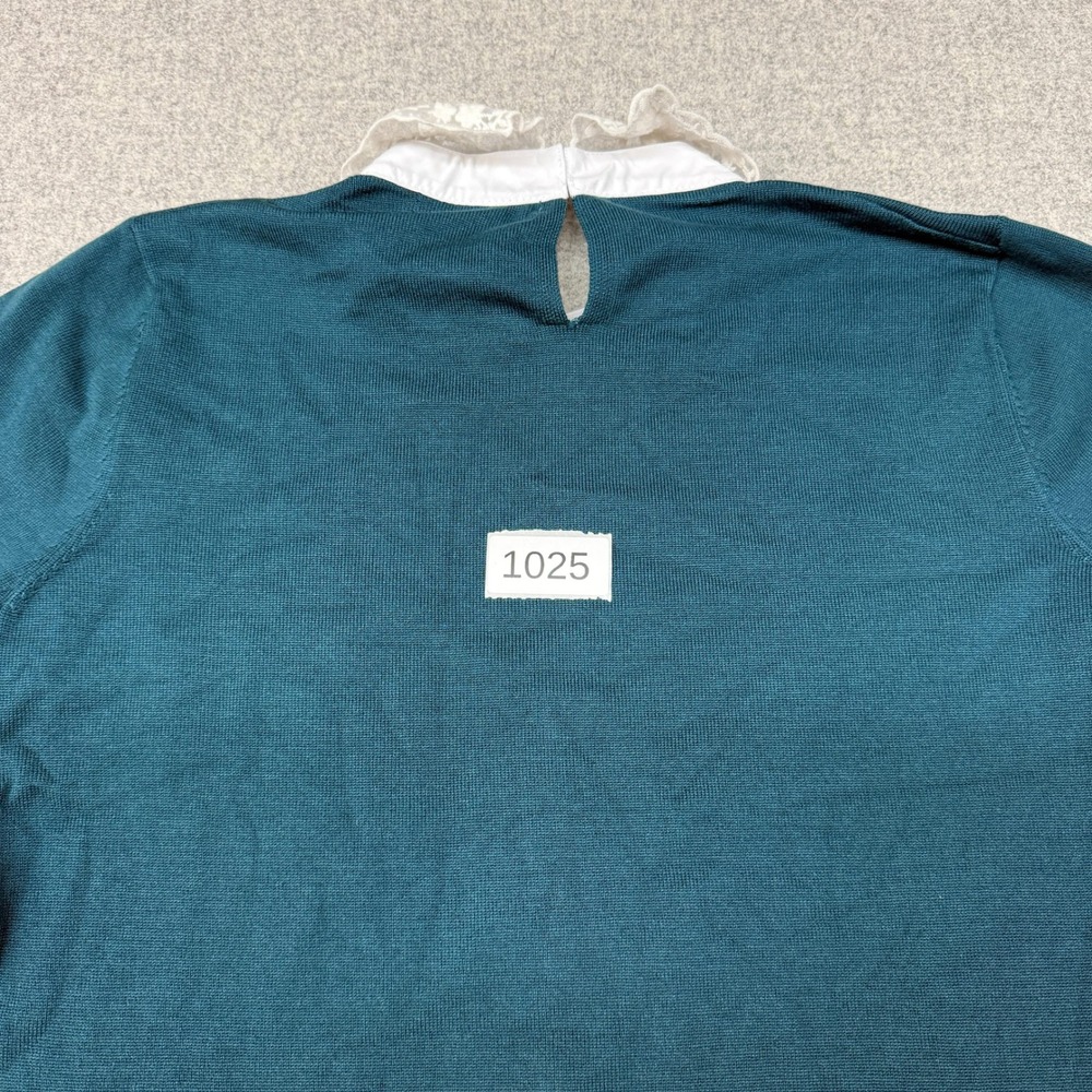 Cable & Gauge Sweater XL Teal Green Lace Peter Pan Collar Keyhole Back Knit Top - Picture 7 of 7